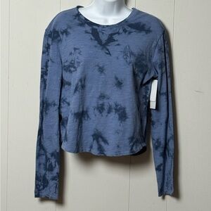 NWT Zella Women’s Navy Tie-Dye Long Sleeve Tee with Thumbholes Size XL